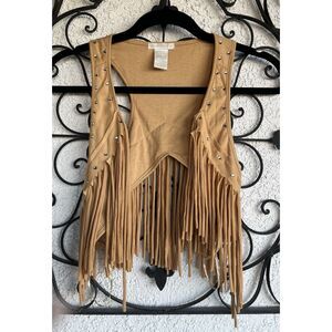 Connection 18 Diamond Embellished Fringe Mini Vest - Size M - Tan